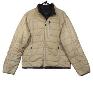Lands End Primaloft Quilted Puffer Jacket‎ Mens M Tan Full Zip Insulated Neutral